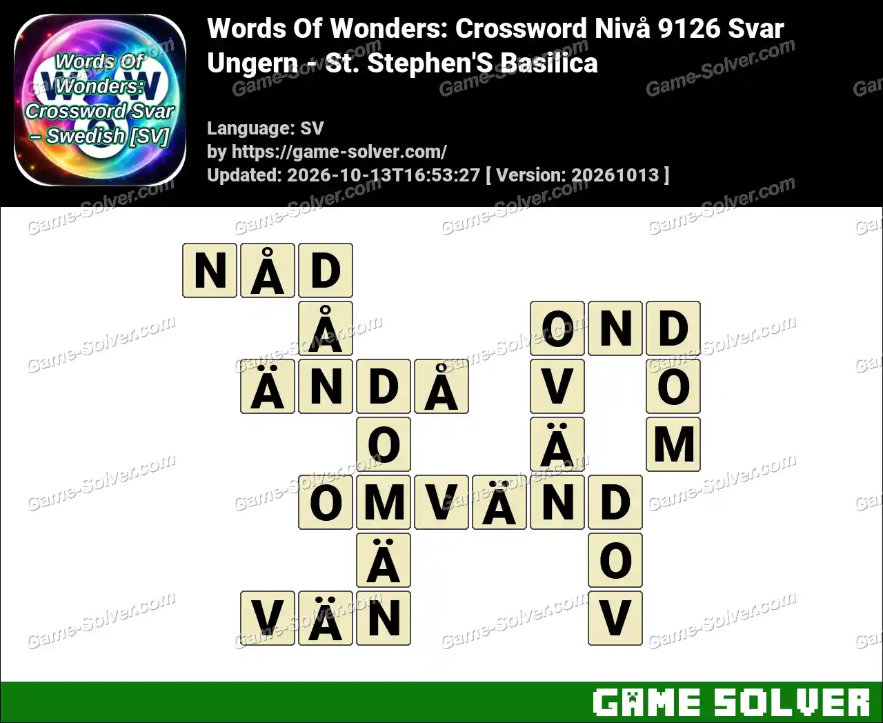 Words Of Wonders: Crossword Nivå 9126 Svar – Ungern – St. Stephen’S Basilica